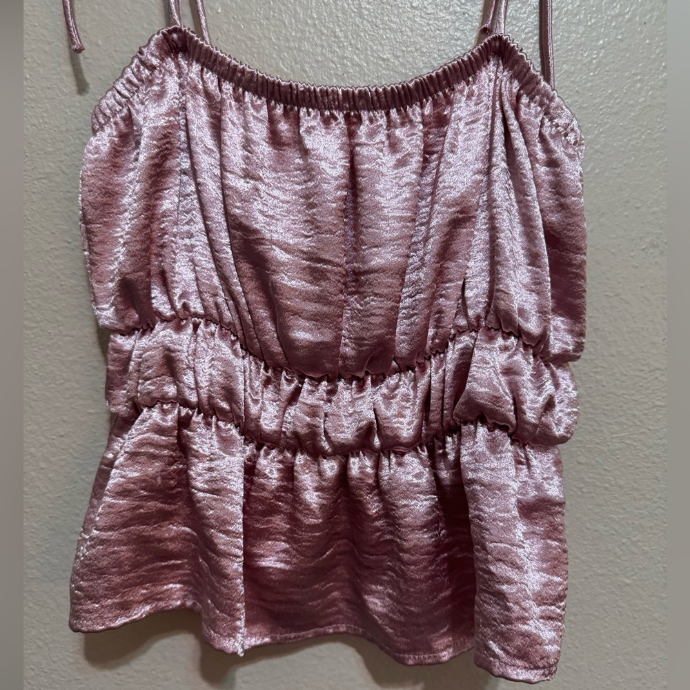 Pink and White Ruched Sleeveless Blouse